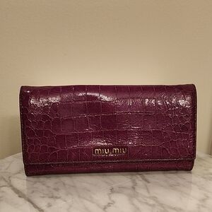 Miu Miu Purple Crocodile-Embossed Women's Wallet